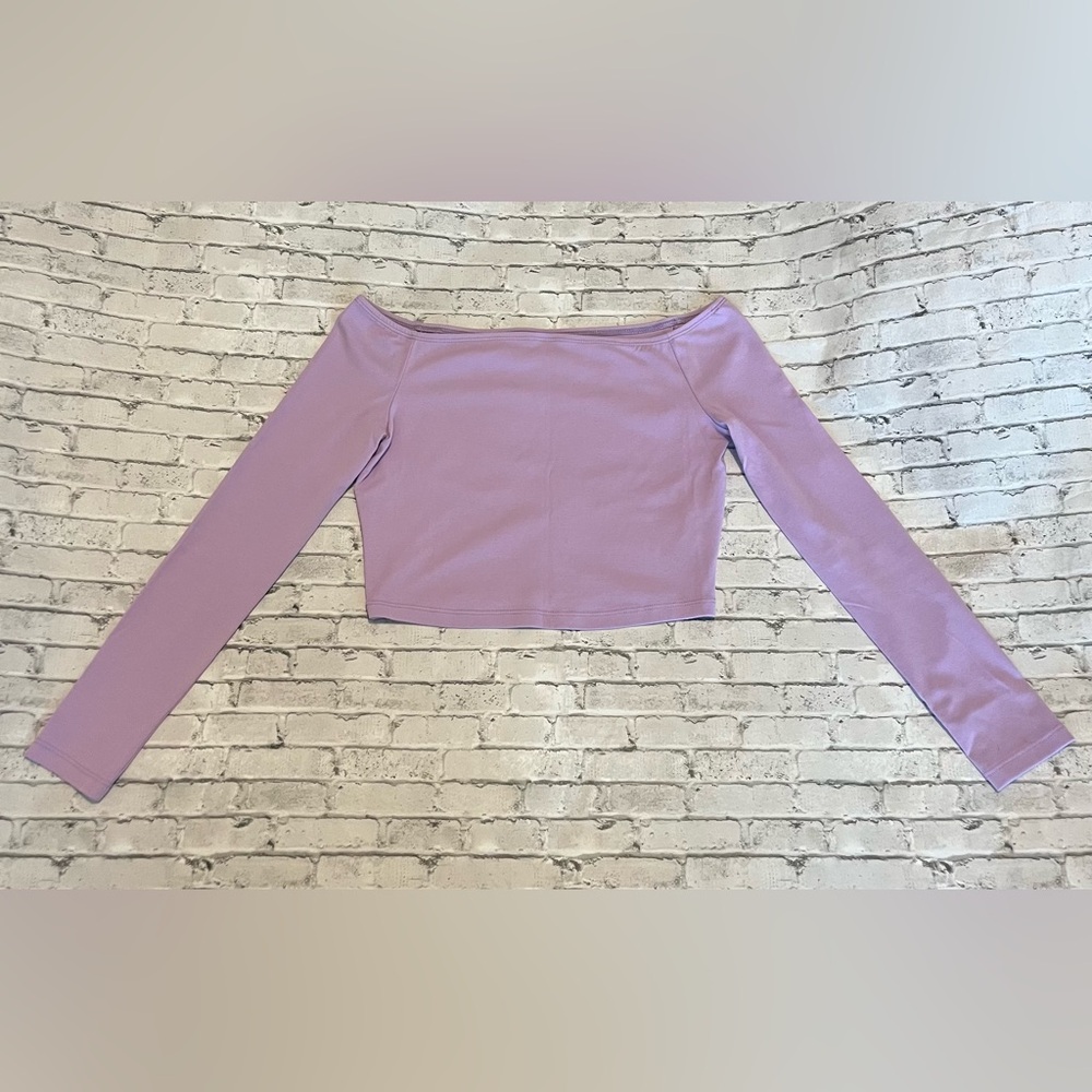 SHEIN Lavender Off-Shoulder Women's Long Sleeve CropTop